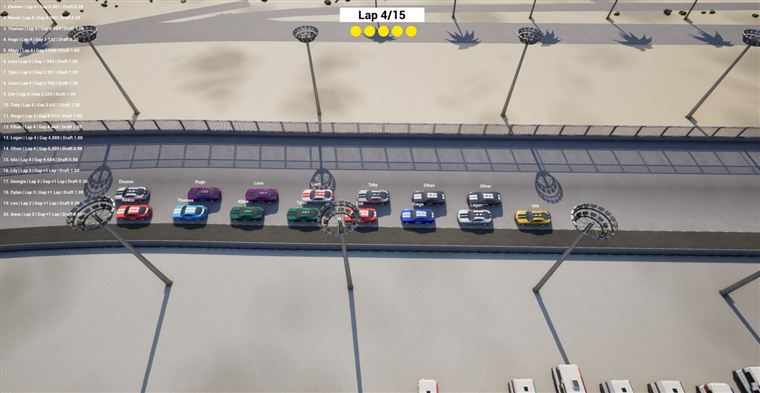 The field lined up two-wide for a restart under caution